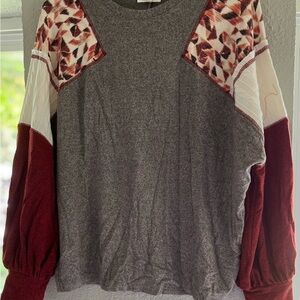Maurices Gray and Red Boxy Long Sleeve Hoodie